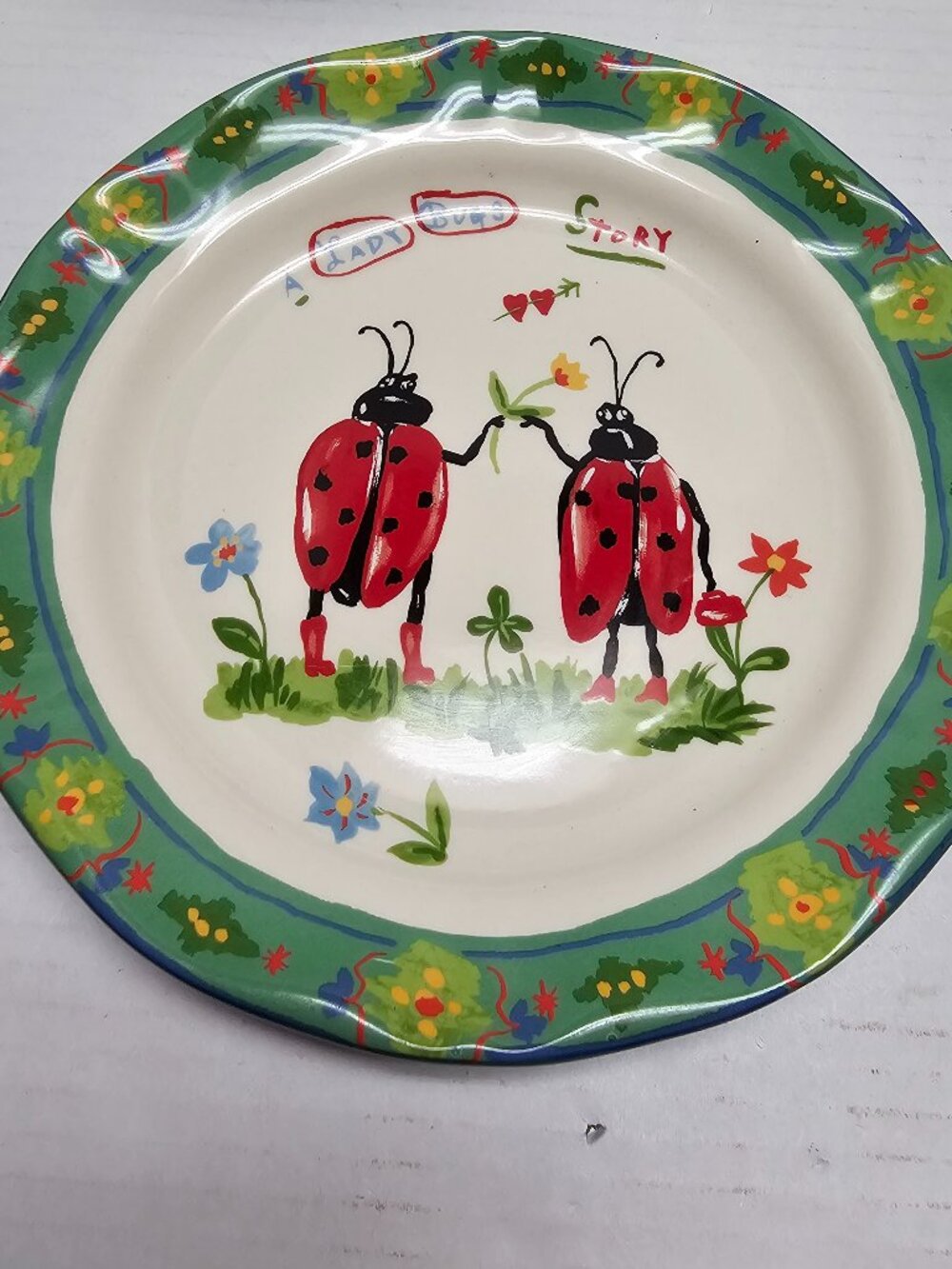 Anthropologie Nathalie Lete Dinner Plate Lady Bug Ladybug Story Flowers His Hers